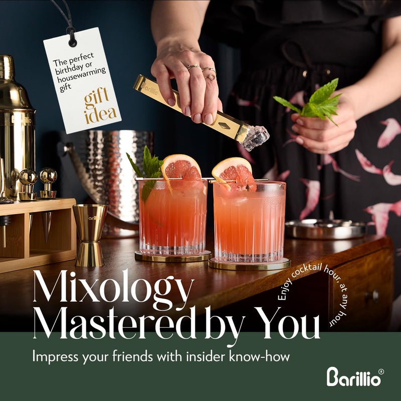 Barillio Gold Bartender Kit - Stainless-Steel Cocktail Shaker Set w/Bamboo Stand - Mixology Bar Tools w/Drink Shaker, Mixer Spoon and Muddler for Cocktails - Home Bar Accessories - 23-Pc Bar Set - Image 3